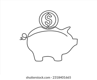 Eine fortlaufende Linienzeichnung 
Schweine Bank. Geldschachtel. Vektorgrafik.