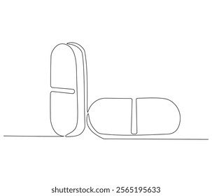 One continuous line drawing of pills medicine . Single line of pills medicine vector illustration

