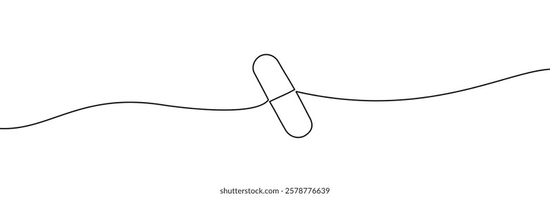 One continuous line drawing of pills medicine . Single line of pills medicine. One line icon. Continuous line tablet icon. Vector illustration