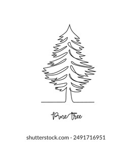 One continuous line drawing of Pine tree vector illustration. Tree plant themes in simple linear style vector design concept. Plant and nature education for students. Education design presentation