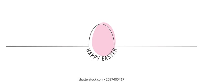 One continuous line drawing of pink Easter egg. Happy Easter, minimalist banner. Editable stroke, vector illustration