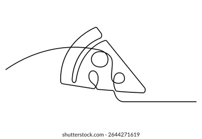one continuous line drawing of pizza isolated on white background. Food minimalism vector illustration. Editable stroke.