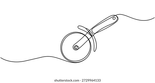 Un dibujo de línea continua de cortador de pizza. Un dibujo de línea de herramienta de corte de pizza. Ilustración vectorial de línea única. Fondo blanco aislado