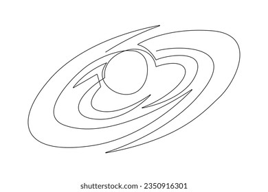One continuous line drawing of Planets, stars, asteroids, and comets in outer space. Galaxy concept. Doodle vector illustration in simple linear style. 
