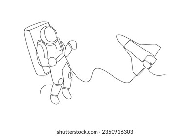 One continuous line drawing of Planets, stars, asteroids, and comets in outer space. Galaxy concept. Doodle vector illustration in simple linear style. 