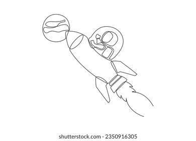 One continuous line drawing of Planets, stars, asteroids, and comets in outer space. Galaxy concept. Doodle vector illustration in simple linear style. 