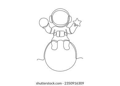 One continuous line drawing of Planets, stars, asteroids, and comets in outer space. Galaxy concept. Doodle vector illustration in simple linear style. 