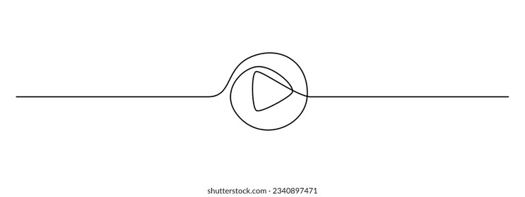 Un dibujo continuo del botón Reproducir. Icono de inicio y pausa para reproducir video musical y mensaje de voz en un estilo lineal simple. Trazo editable. Ilustración vectorial de contorno de Doodle