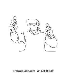 One continuous line drawing of 
is playing with virtual reality technology vector illustration. virtual reality technology design in simple linear style vector concept. Suitable for asset design.