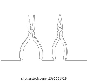 One continuous line drawing of pliers. Single line of pliers vector illustration


