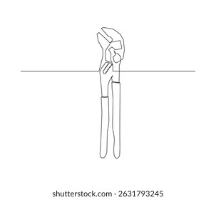 One continuous line drawing of pliers, screwdriver, wrench, hammer. single line illustration of mechanical tools. editable outline