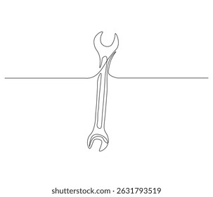 One continuous line drawing of pliers, screwdriver, wrench, hammer. single line illustration of mechanical tools. editable outline