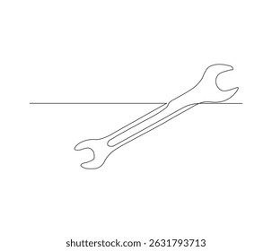 One continuous line drawing of pliers, screwdriver, wrench, hammer. single line illustration of mechanical tools. editable outline