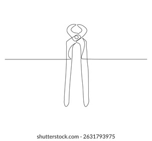 One continuous line drawing of pliers, screwdriver, wrench, hammer. single line illustration of mechanical tools. editable outline