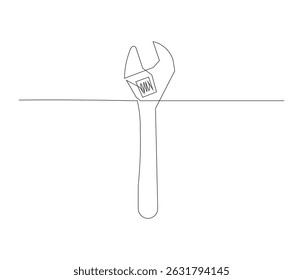 One continuous line drawing of pliers, screwdriver, wrench, hammer. single line illustration of mechanical tools. editable outline