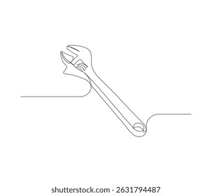 One continuous line drawing of pliers, screwdriver, wrench, hammer. single line illustration of mechanical tools. editable outline