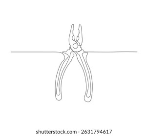 One continuous line drawing of pliers, screwdriver, wrench, hammer. single line illustration of mechanical tools. editable outline