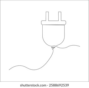 One continuous line drawing of a plug, white background,Editable stroke. Contour Vector Illustration