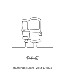 One continuous line drawing of Podcast activity vector illustration. Digital audio files that are released in episodes and can be subscribe to in simple linear style vector concept design illustration