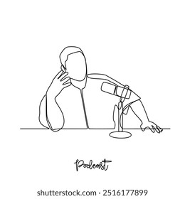 One continuous line drawing of Podcast activity vector illustration. Digital audio files that are released in episodes and can be subscribe to in simple linear style vector concept design illustration