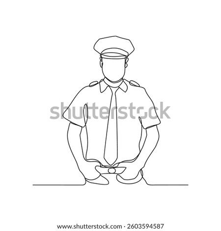 One continuous line drawing of Police profession on duty vector design illustration. Police profession design concept in simple linear style. Police profession design concept vector illustration.