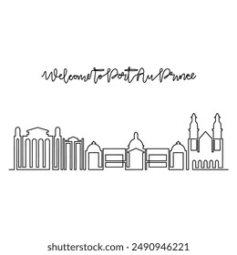 One continuous line drawing of Port Au Prince skyline vector illustration. Modern city in Central America in simple linear style vector design concept. Big city in Haiti. Iconic architectural building