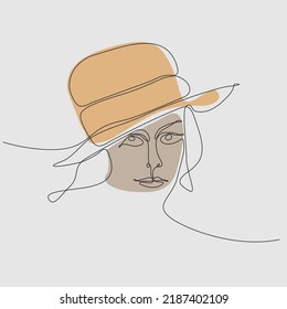 
One continuous line drawing portrait of a young woman in a hat, cap, baseball cap. Single hand drawn line art doodle line isolated minimal illustration flat cartoon character