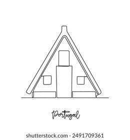 One continuous line drawing of Portugal traditional house vector illustration. Country traditional house in simple linear style vector design concept. Historical education for all students people.