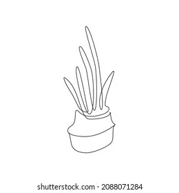 One continuous line drawing of potted cactus in trendy loft style. Linear thin houseplant for home interior decorations in contour silhouette. Doodle Vector illustration