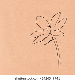 One continuous line drawing. Printable decorative poster common daisy flower chamomile on kraft paper