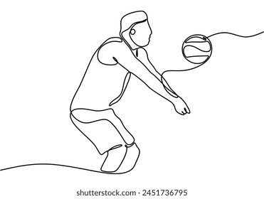 One continuous line drawing professional volleyball player in action