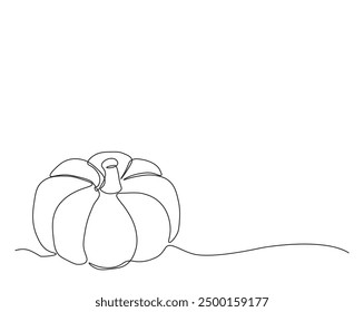 One continuous line drawing pumpkin fruit. Halloween Pumpkin single line illustration.