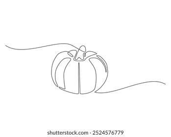 One continuous line drawing of pumpkin fruit illustration. Pumpkin monoline design.