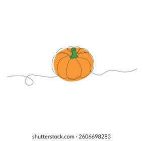 One continuous line drawing of pumpkin fruit.white background. One line illustration of Halloween Pumpkin.vector illustration.fresh fruit vector can be edited