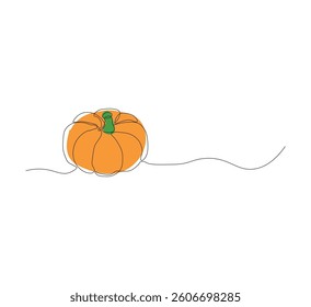 One continuous line drawing of pumpkin fruit.white background. One line illustration of Halloween Pumpkin.vector illustration.fresh fruit vector can be edited
