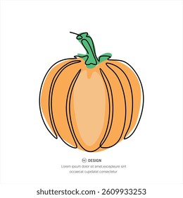 One continuous line drawing pumpkin fruit. 