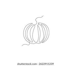 Un dibujo de línea continua de calabaza de frutas y verduras. ilustración de una sola línea del concepto de fruta de temporada. trazo editable