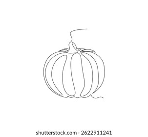 One continuous line drawing of pumpkin fruit vegetable. single line illustration of seasonal fruit concept. editable stroke