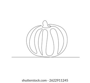One continuous line drawing of pumpkin fruit vegetable. single line illustration of seasonal fruit concept. editable stroke