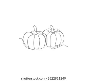 Un dibujo de línea continua de calabaza de frutas y verduras. ilustración de una sola línea del concepto de fruta de temporada. trazo editable