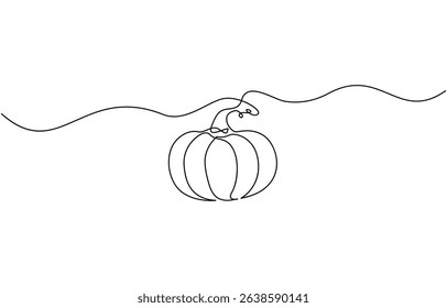 One continuous line drawing of pumpkin fruit illustration, Pumpkin Continuous Line Drawing Halloween Autumn Harvest One Line isolated minimalistic trendy style.