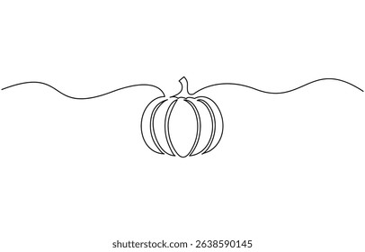 One continuous line drawing of pumpkin fruit illustration, Pumpkin Continuous Line Drawing Halloween Autumn Harvest One Line isolated minimalistic trendy style.