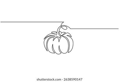 One continuous line drawing of pumpkin fruit illustration, Pumpkin Continuous Line Drawing Halloween Autumn Harvest One Line isolated minimalistic trendy style.