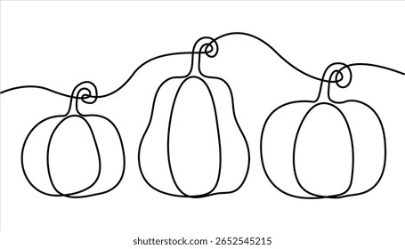 Um desenho de linha contínua da ilustração da fruta da abóbora. Abóbora fresca na ilustração de desenho de linha única. Projeto de monolina da abóbora, linha contínua da abóbora que desenha a colheita de outono de Halloween