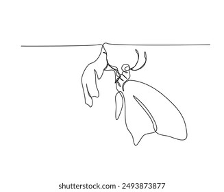 One continuous line drawing Pupae process into Butterfly. Butterfly simple outline vector illustration.