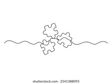 One continuous line drawing of Puzzle vector. Puzzle single line vector linear icon. Puzzle game outline line design. Vector illustration