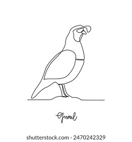 Una línea continua de dibujo de Ilustración vectorial de codorniz. Temas de aves de corral y animales de aves en concepto de diseño de línea continua simple. Las aves de corral se refieren a las aves domésticas criadas para su carne, huevos.