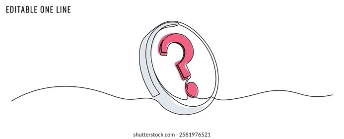 One continuous line drawing of question mark. . Editable stroke, vector illustration