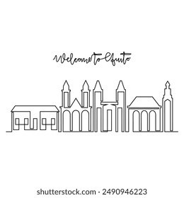 Eine durchgehende Linienzeichnung der Quito Skyline Vektorillustration. Moderne Stadt in Südamerika im schlichten linearen Stil Vektorgrafik Design Konzept. Großstadt in Ecuador. Ikonisches Architekturgebäude