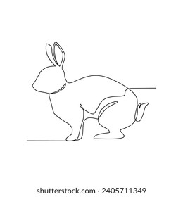 One continuous line drawing of Rabbit vector illustration. Rabbits are small mammals belonging to the family Leporidae, which also includes hares. Animal themes for your business asset design.